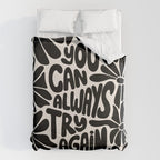 B&W Retro Floral Lettering - You can always try again Duvet Cover Gallery Image 6