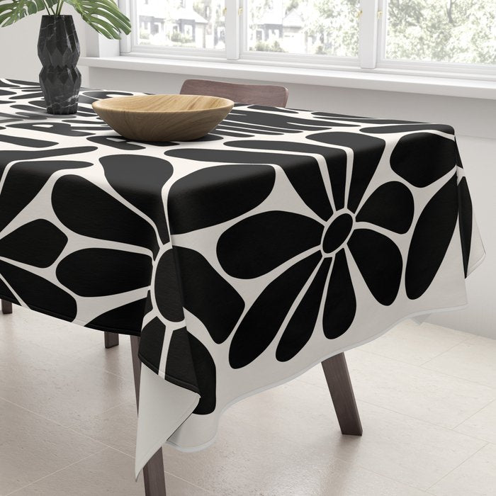 B&W Retro Floral Lettering - You can always try again Tablecloth Gallery Image 3