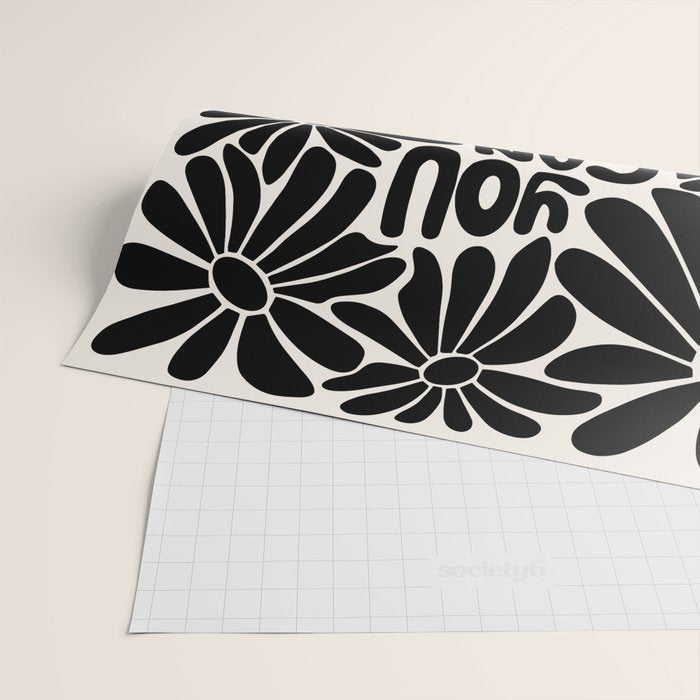 B&W Retro Floral Lettering - You can always try again Wrapping Paper Gallery Image 2
