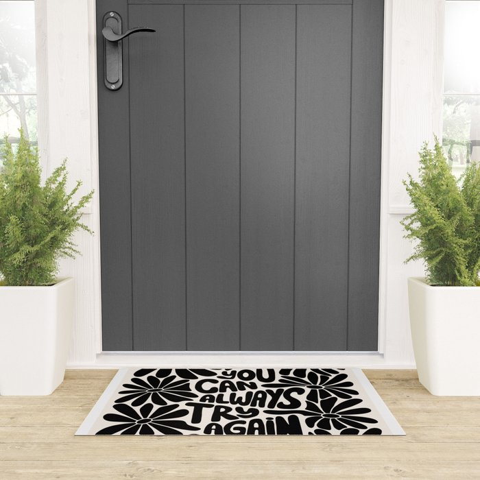 B&W Retro Floral Lettering - You can always try again Welcome Mat Gallery Image 3