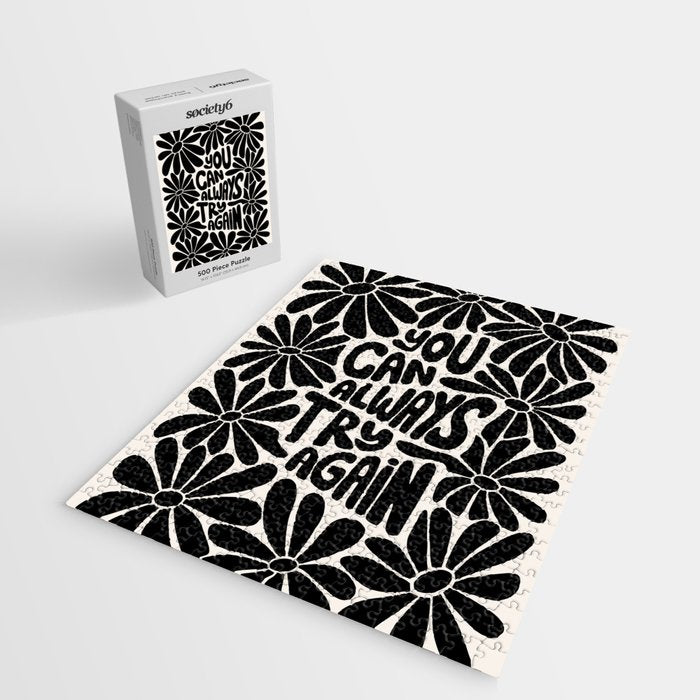 B&W Retro Floral Lettering - You can always try again Jigsaw Puzzle Gallery Image 2