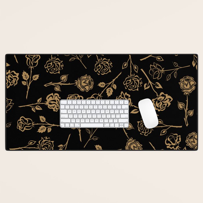 Gold Roses Silhouette on Black Desk Mat Gallery Image 1