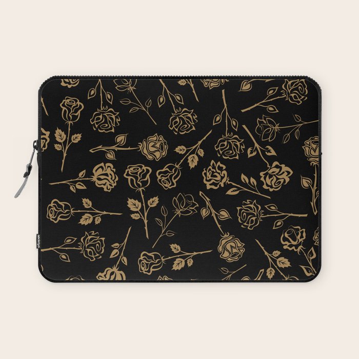 Gold Roses Silhouette on Black Laptop Sleeve Gallery Image 1