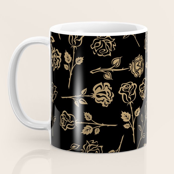 Gold Roses Silhouette on Black Coffee Mug Gallery Image 3