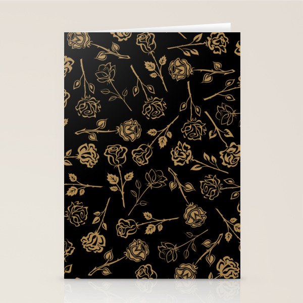 Gold Roses Silhouette on Black Stationery Card Gallery Image 2