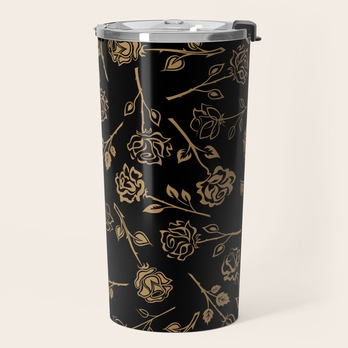 Gold Roses Silhouette on Black Travel Mug Gallery Image 2