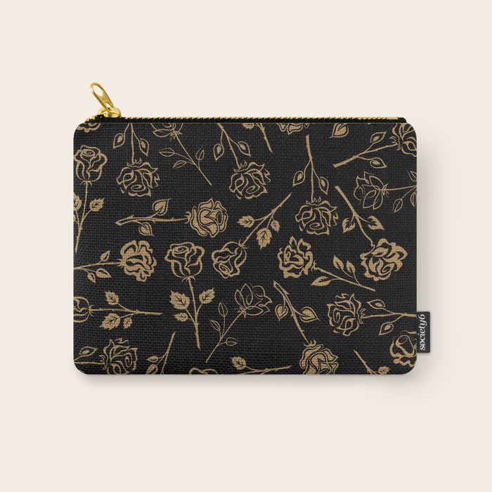 Gold Roses Silhouette on Black Carry All Pouch Gallery Image 1