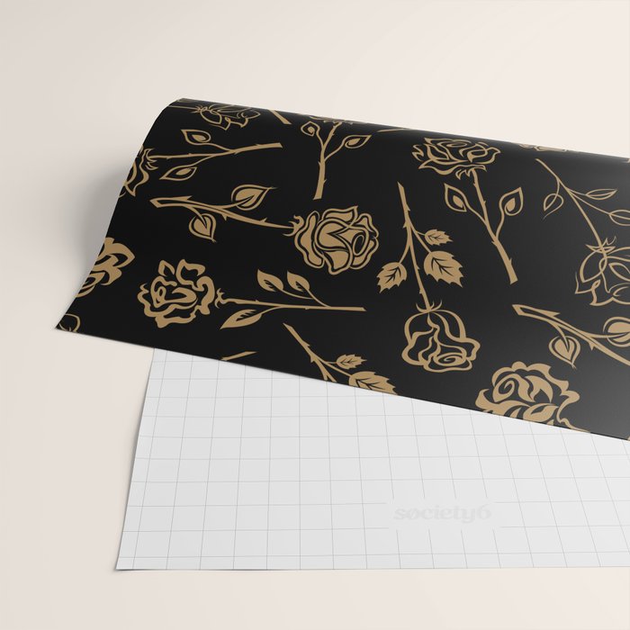Gold Roses Silhouette on Black Wrapping Paper Gallery Image 2