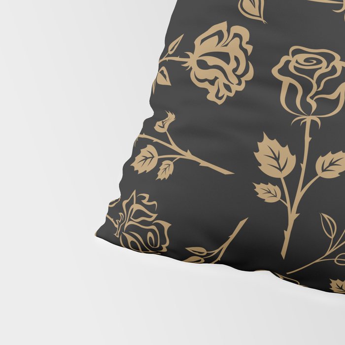 Gold Roses Silhouette on Black Pillow Sham Gallery Image 4