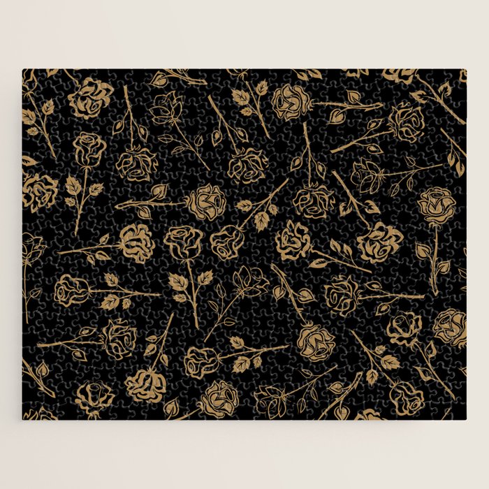 Gold Roses Silhouette on Black Jigsaw Puzzle Gallery Image 1