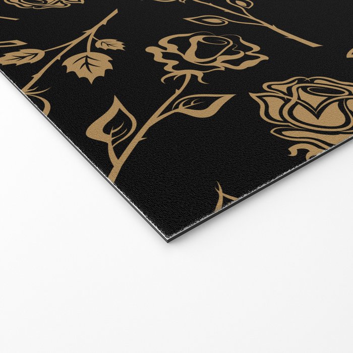 Gold Roses Silhouette on Black Welcome Mat Gallery Image 2