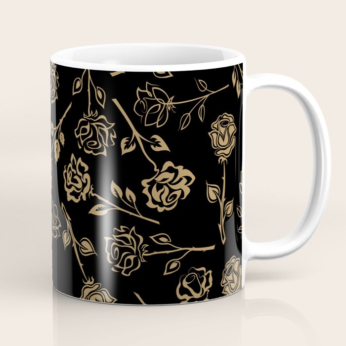Gold Roses Silhouette on Black Coffee Mug Gallery Image 1
