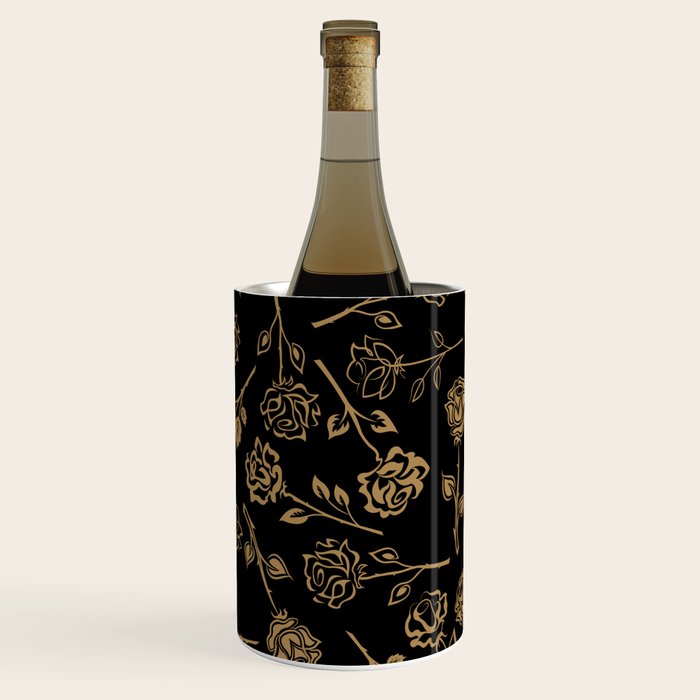 Gold Roses Silhouette on Black Wine Chiller Gallery Image 3