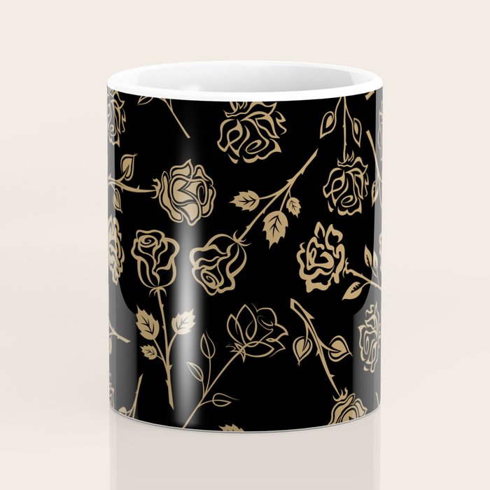 Gold Roses Silhouette on Black Coffee Mug Gallery Image 4