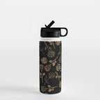 Gold Roses Silhouette on Black Water Bottle Gallery Image 1