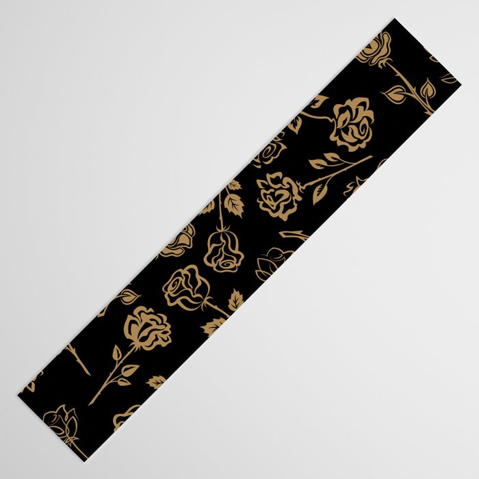 Gold Roses Silhouette on Black Table Runner Gallery Image 3