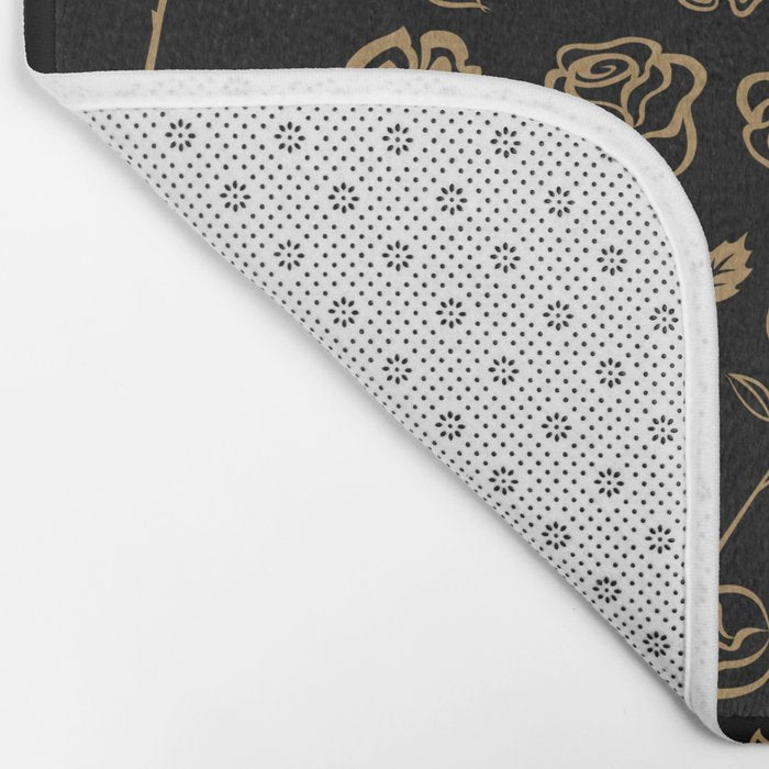 Gold Roses Silhouette on Black Bath Mat Gallery Image 2