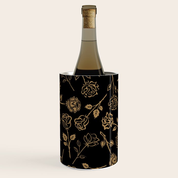 Gold Roses Silhouette on Black Wine Chiller Gallery Image 1