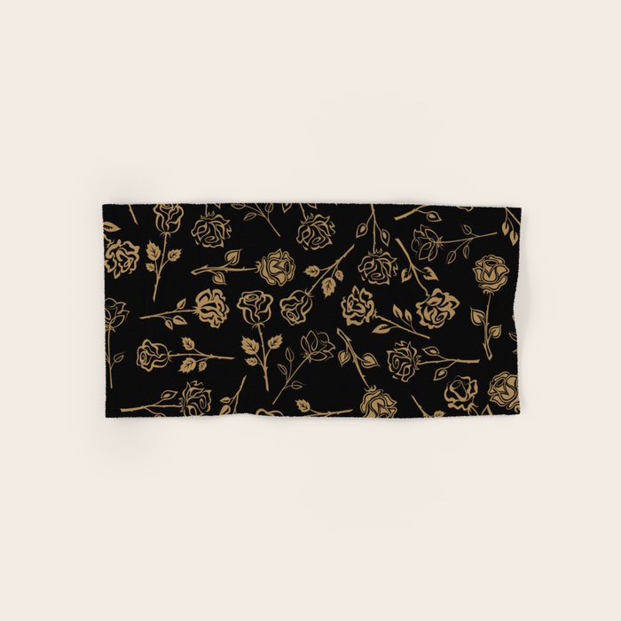 Gold Roses Silhouette on Black Bath Towel Gallery Image 1