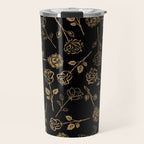 Gold Roses Silhouette on Black Travel Mug Gallery Image 1