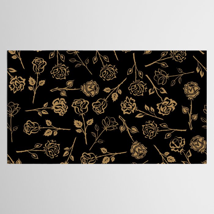 Gold Roses Silhouette on Black Tablecloth Gallery Image 2