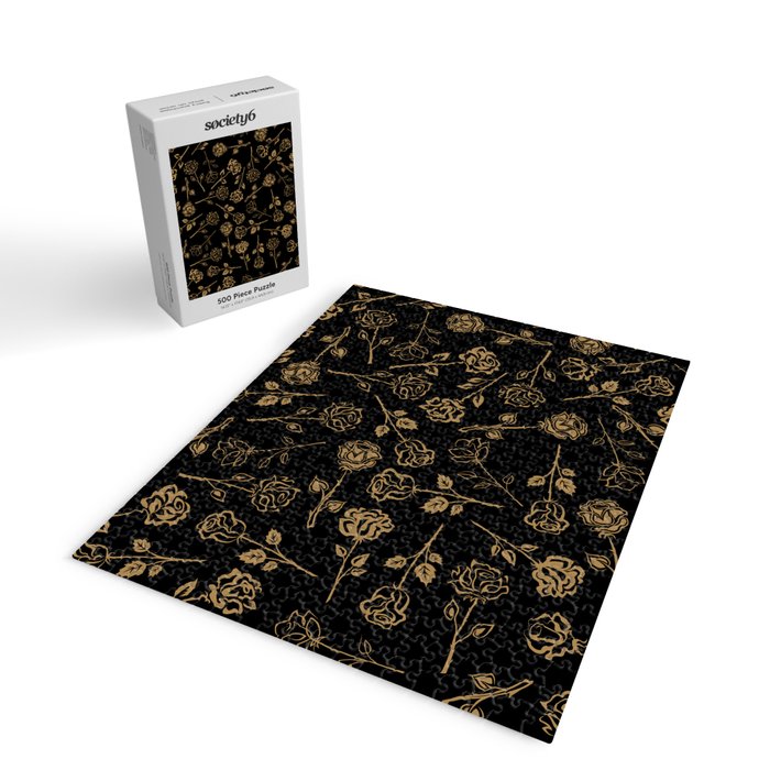 Gold Roses Silhouette on Black Jigsaw Puzzle Gallery Image 2