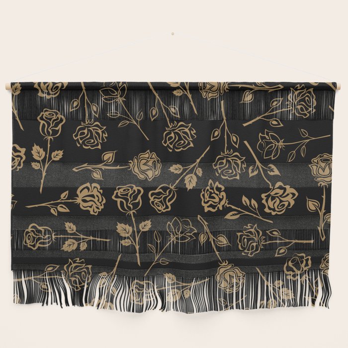 Gold Roses Silhouette on Black Wall Hanging Gallery Image 1