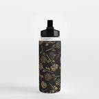 Gold Roses Silhouette on Black Water Bottle Gallery Image 2