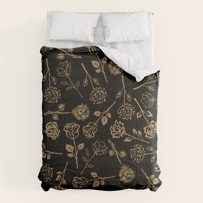 Gold Roses Silhouette on Black Comforter Gallery Image 1