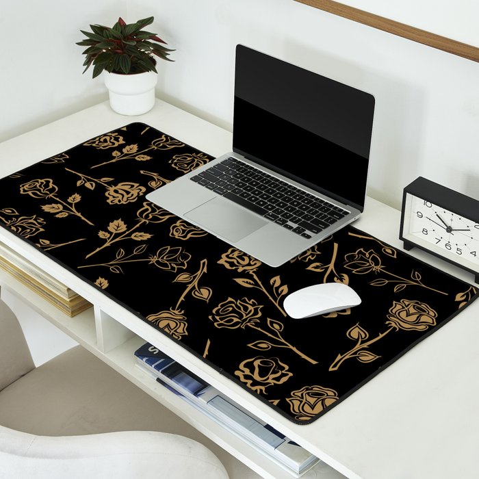 Gold Roses Silhouette on Black Desk Mat Gallery Image 2