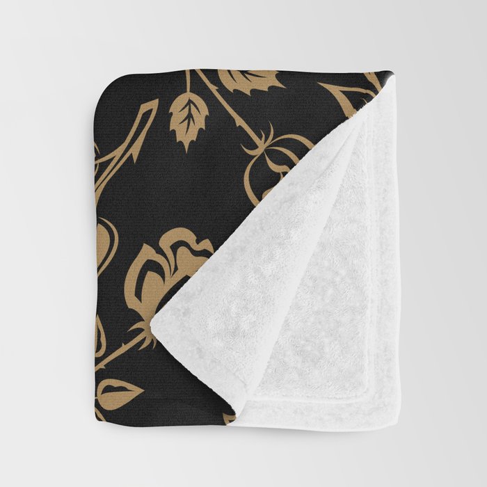 Gold Roses Silhouette on Black Throw Blanket Gallery Image 3