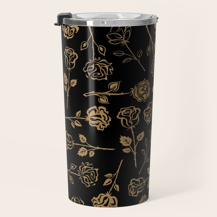 Gold Roses Silhouette on Black Travel Mug Gallery Image 3