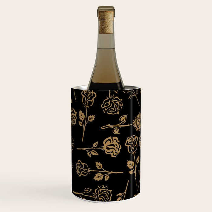 Gold Roses Silhouette on Black Wine Chiller Gallery Image 2