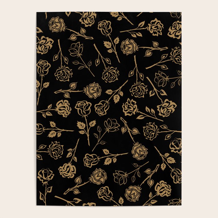Gold Roses Silhouette on Black Poster Gallery Image 1
