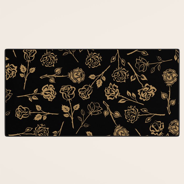 Gold Roses Silhouette on Black Desk Mat Gallery Image 3