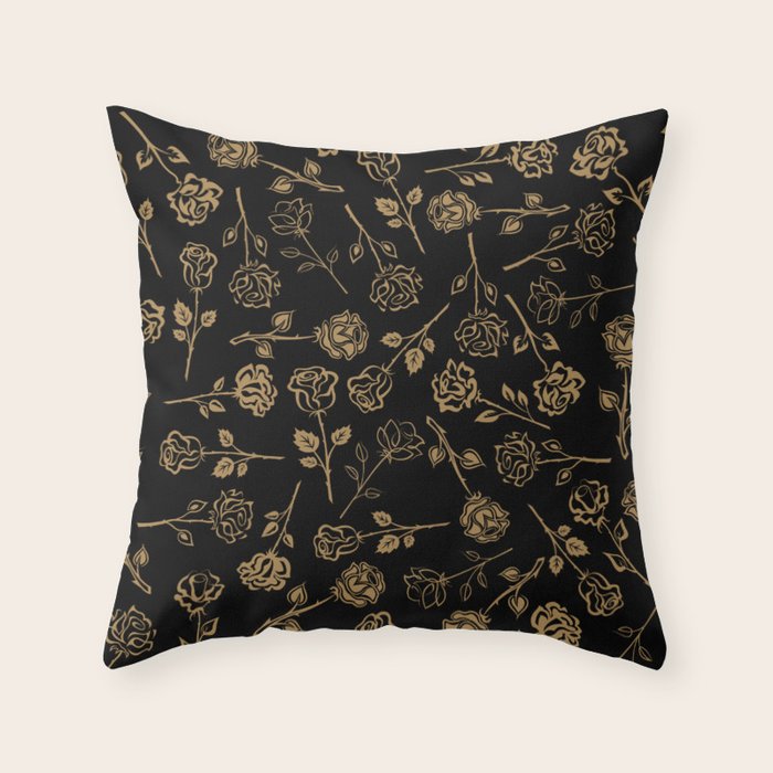 Gold Roses Silhouette on Black Throw Pillow Gallery Image 6