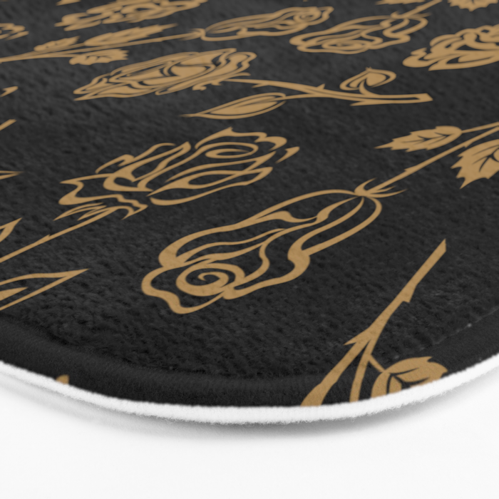 Gold Roses Silhouette on Black Bath Mat Gallery Image 3