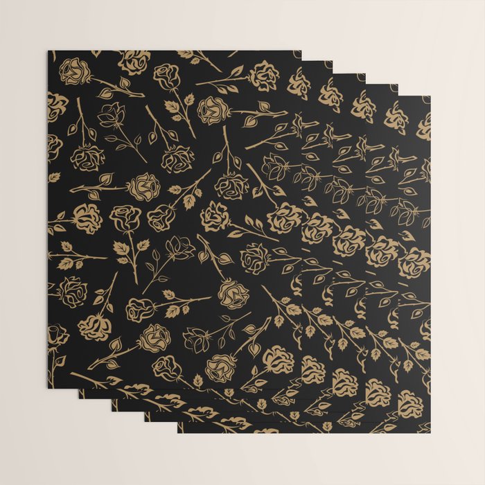 Gold Roses Silhouette on Black Wrapping Paper Gallery Image 3