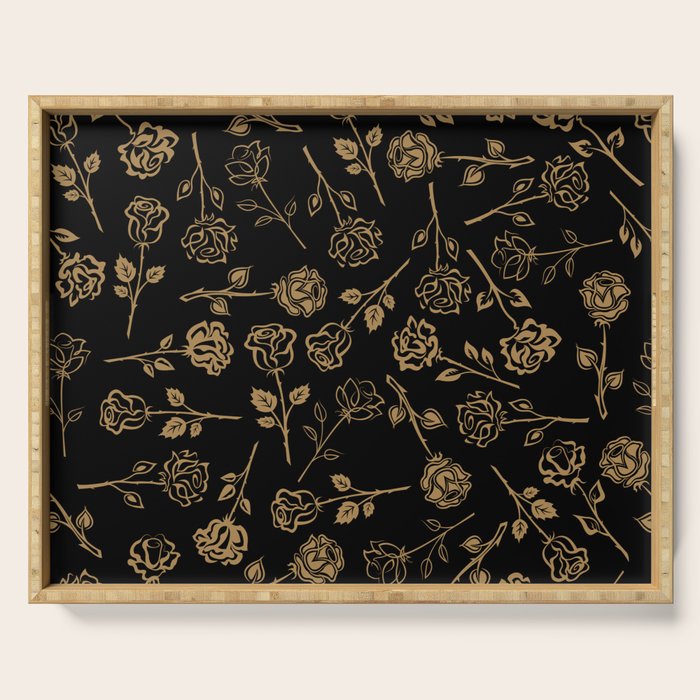 Gold Roses Silhouette on Black Serving Tray Gallery Image 1