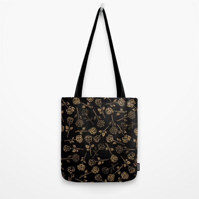 Gold Roses Silhouette on Black Tote Bag Gallery Image 2