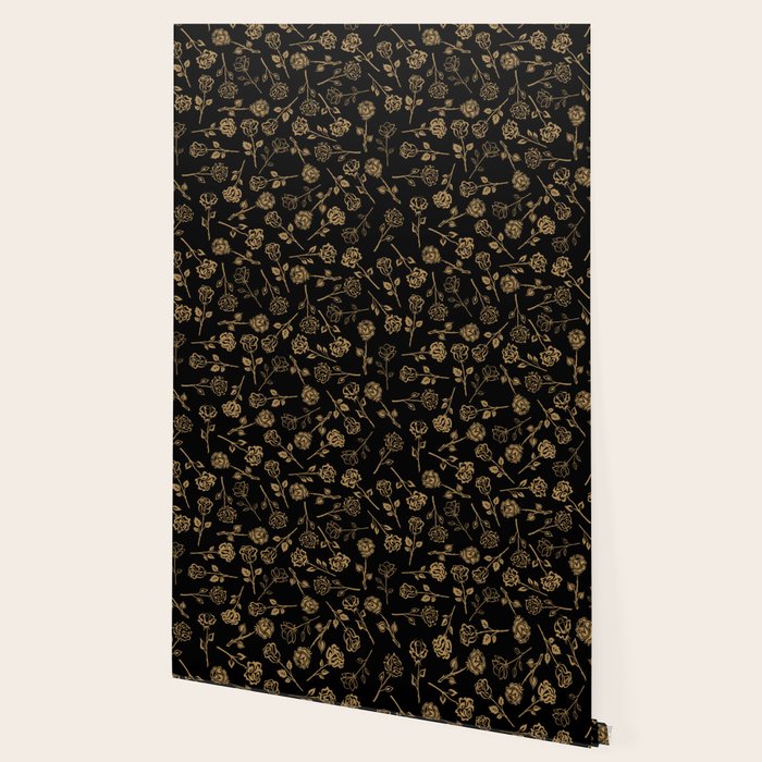Gold Roses Silhouette on Black Wallpaper Gallery Image 2