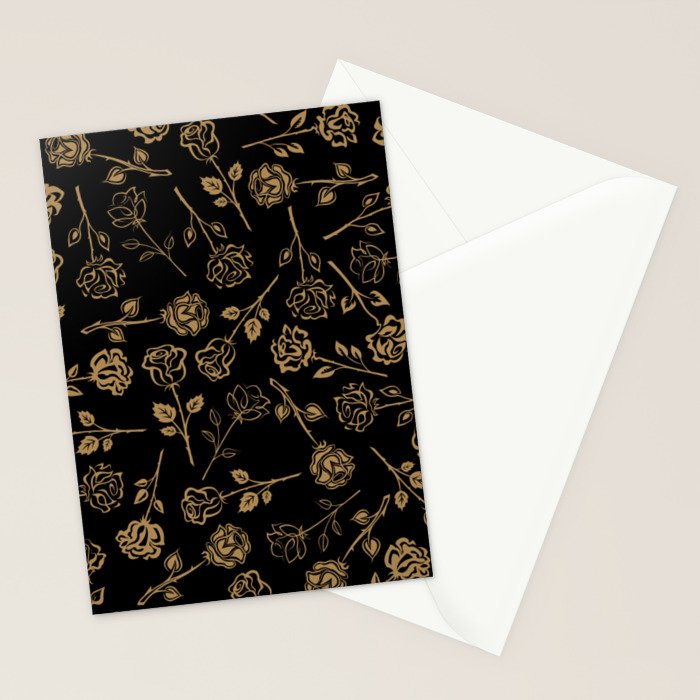 Gold Roses Silhouette on Black Stationery Card Gallery Image 2