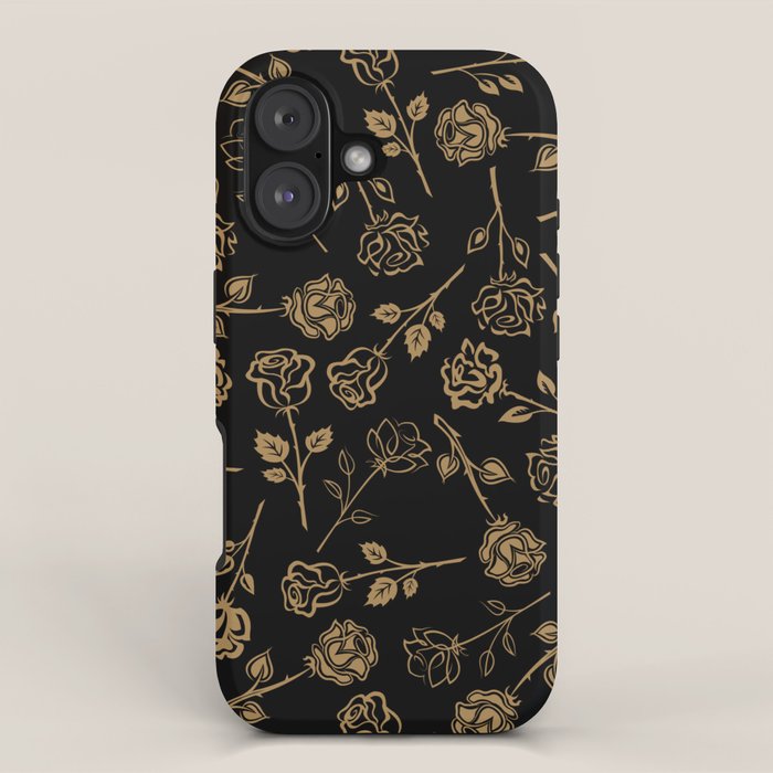 Gold Roses Silhouette on Black iPhone Case Gallery Image 1