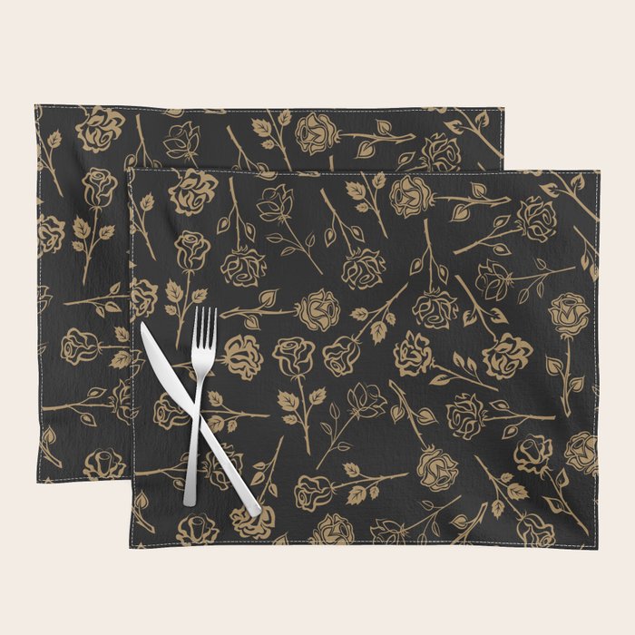 Gold Roses Silhouette on Black Placemat Gallery Image 1