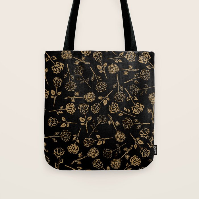 Gold Roses Silhouette on Black Tote Bag Gallery Image 1