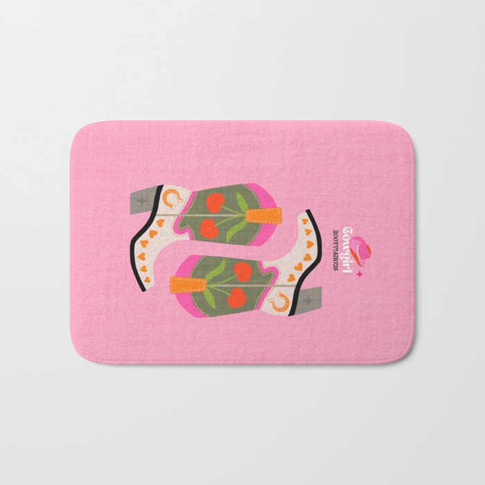 Cowgirl boots - 'Booty-licious' pun in pink Bath Mat Gallery Image 1