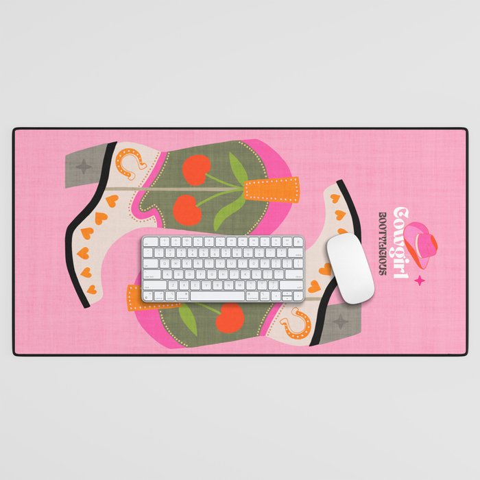 Cowgirl boots - 'Booty-licious' pun in pink Desk Mat Gallery Image 1