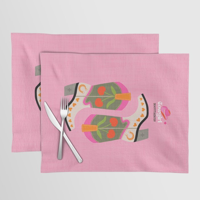 Cowgirl boots - 'Booty-licious' pun in pink Placemat Gallery Image 1