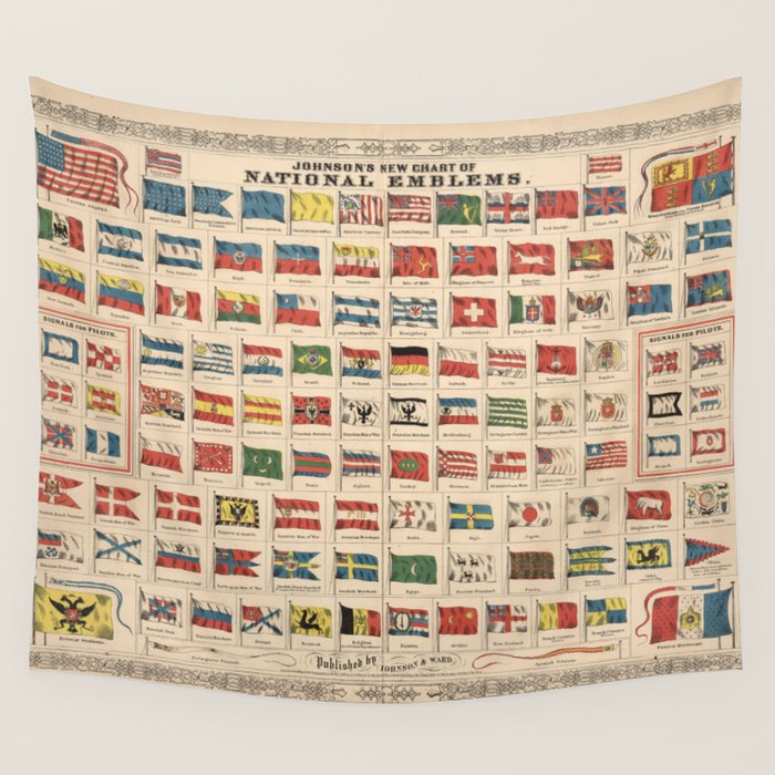 Vintage Flags of the World Chart (1863) Wall Tapestry Gallery Image 1