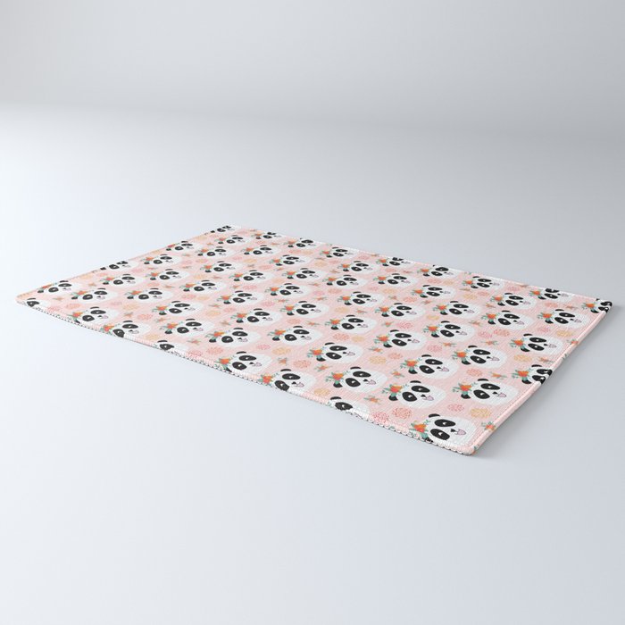 Panda bear with flowers seamless pattern Rug Gallery Image 3
